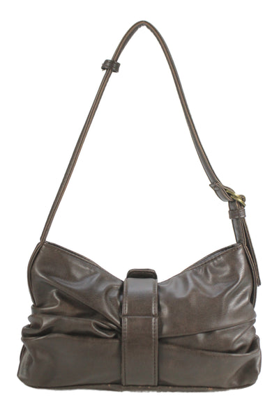 Zara Womens Vegan Leather Ruched Shoulder Bag Brown