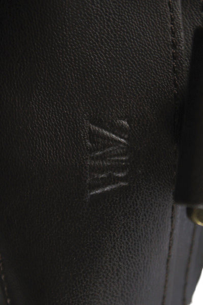 Zara Womens Vegan Leather Ruched Shoulder Bag Brown