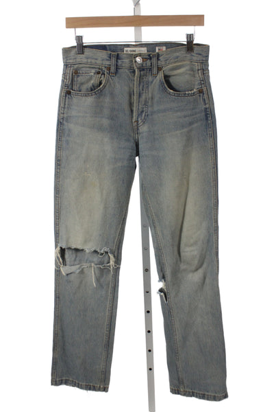 Re/Done Unisex Straight Cropped Light Blue Jeans Mid Rise Button Size 24