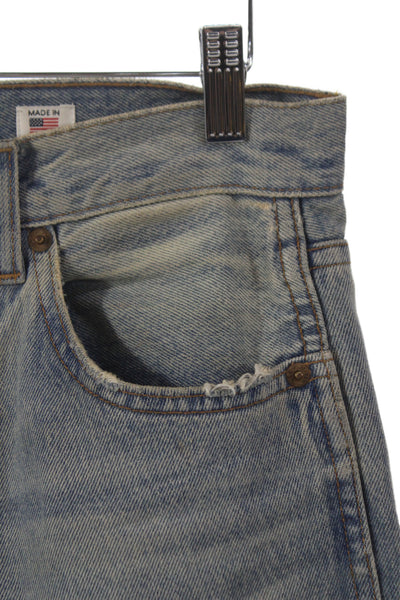 Re/Done Unisex Straight Cropped Light Blue Jeans Mid Rise Button Size 24