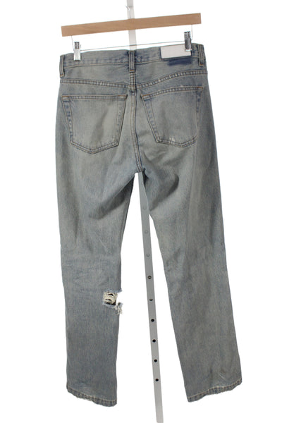 Re/Done Unisex Straight Cropped Light Blue Jeans Mid Rise Button Size 24