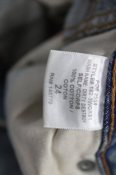 Re/Done Unisex Straight Cropped Light Blue Jeans Mid Rise Button Size 24
