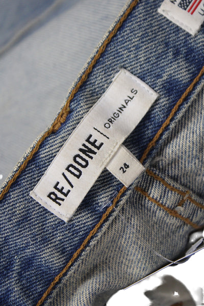 Re/Done Unisex Straight Cropped Light Blue Jeans Mid Rise Button Size 24