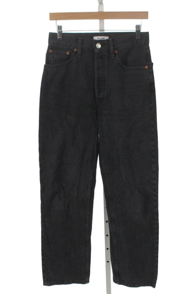 Re/Done Unisex High Rise Straight Jeans Black Denim Leather Size 24