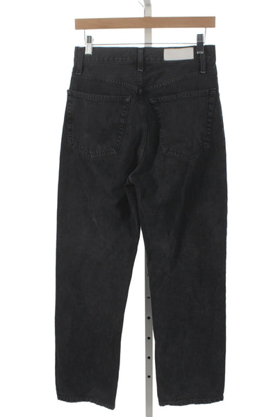 Re/Done Unisex High Rise Straight Jeans Black Denim Leather Size 24