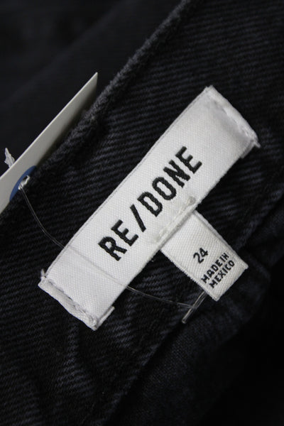 Re/Done Unisex High Rise Straight Jeans Black Denim Leather Size 24
