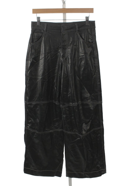 Zara Unisex 90s Black Synthetic Leather Pants Zip 30 Inseam Size S