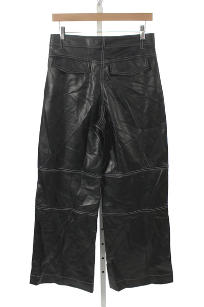 Zara Unisex 90s Black Synthetic Leather Pants Zip 30 Inseam Size S