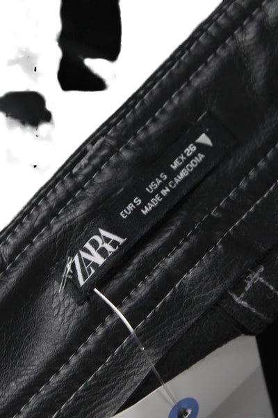 Zara Unisex 90s Black Synthetic Leather Pants Zip 30 Inseam Size S