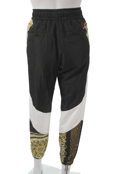 Versace Mens Jogger Black Polyester Graphic Print Drawstring Designer Size 44