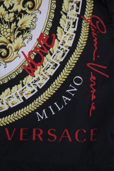 Versace Mens Jogger Black Polyester Graphic Print Drawstring Designer Size 44