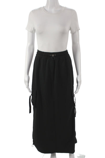 Zara Women Cargo Maxi Skirt Black Nylon Elastane Solid Size XS