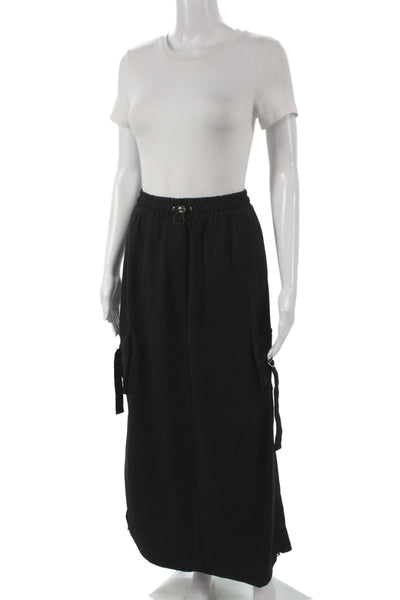 Zara Women Cargo Maxi Skirt Black Nylon Elastane Solid Size XS