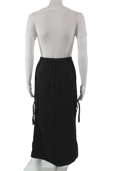 Zara Women Cargo Maxi Skirt Black Nylon Elastane Solid Size XS