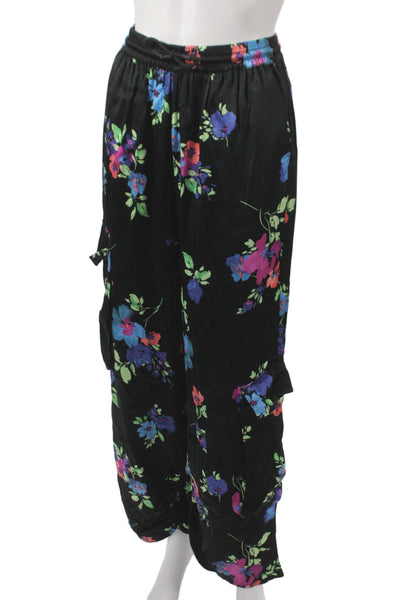 ROTATE Womens Black Floral Cargo Pants Viscose Drawstring Size 2