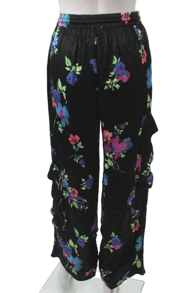 ROTATE Womens Black Floral Cargo Pants Viscose Drawstring Size 2
