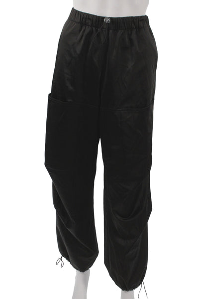 Zara Unisex Cargo Jogger Pants Black Drawstring Polyester Wool Size XS