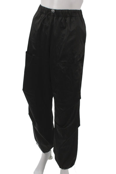 Zara Unisex Cargo Jogger Pants Black Drawstring Polyester Wool Size XS