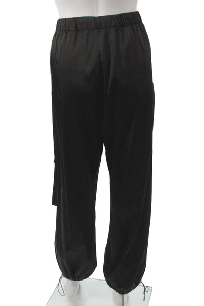Zara Unisex Cargo Jogger Pants Black Drawstring Polyester Wool Size XS