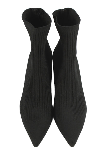 Zara Womens Ribbed Knit Sock Boots Black Size 37 7