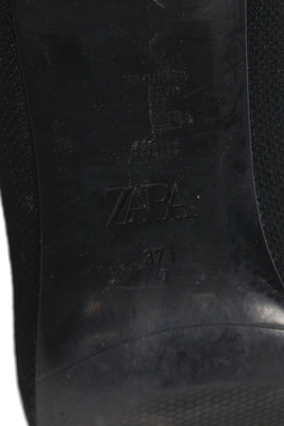 Zara Womens Ribbed Knit Sock Boots Black Size 37 7