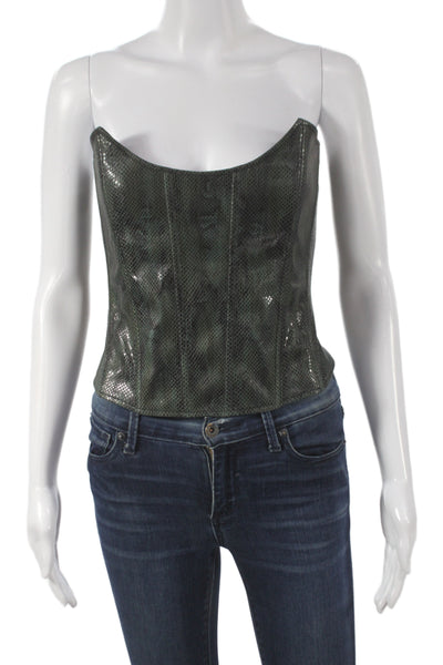 Miaou Womens Sleeveless Scoop Neck Animal Print Blouse Green Size S