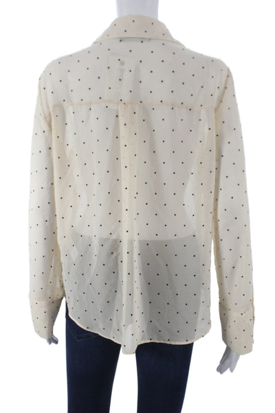 Zara Womens Polka Dot Collared Button Up Blouse Beige Long Sleeve Size M