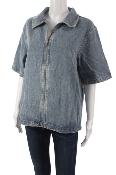 Zara Women Windbreaker Blue Collared Short Sleeve Wool Blend 90s Size S