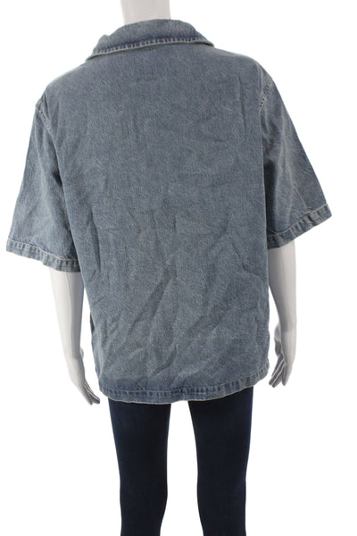 Zara Women Windbreaker Blue Collared Short Sleeve Wool Blend 90s Size S