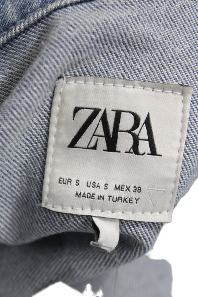 Zara Women Windbreaker Blue Collared Short Sleeve Wool Blend 90s Size S