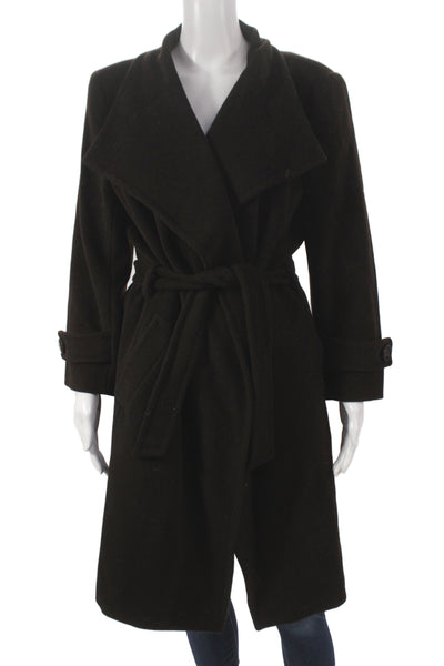 Gerard Darel Women Brown Overcoat Long Sleeve Tie Waist Polyester Size 46