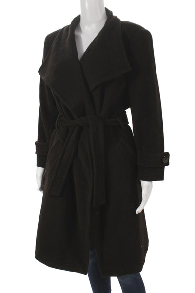 Gerard Darel Women Brown Overcoat Long Sleeve Tie Waist Polyester Size 46