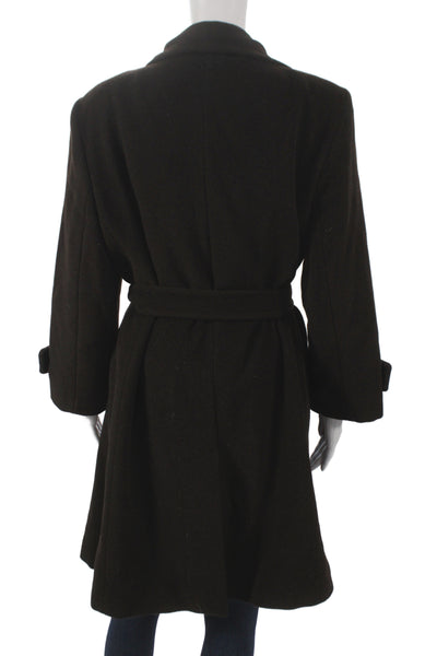 Gerard Darel Women Brown Overcoat Long Sleeve Tie Waist Polyester Size 46