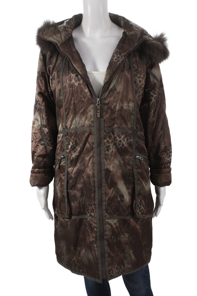 Et Dieu Crea La Femme Womens Quilted Parka Leopard Brown Zip Size 44