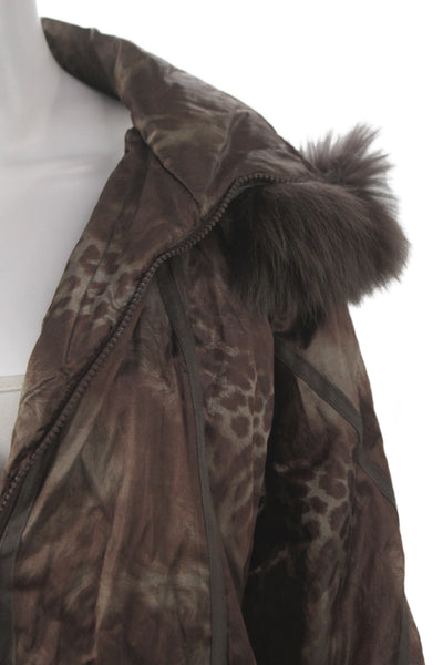 Et Dieu Crea La Femme Womens Quilted Parka Leopard Brown Zip Size 44