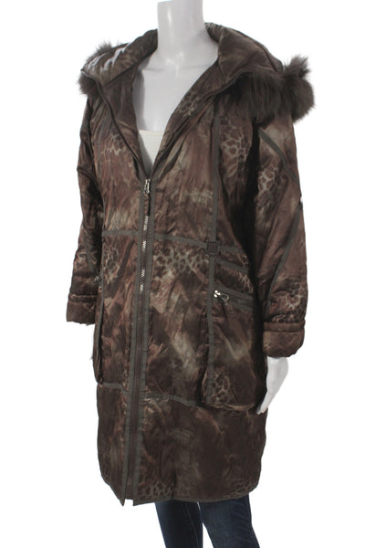 Et Dieu Crea La Femme Womens Quilted Parka Leopard Brown Zip Size 44