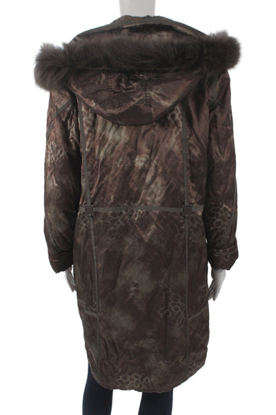 Et Dieu Crea La Femme Womens Quilted Parka Leopard Brown Zip Size 44