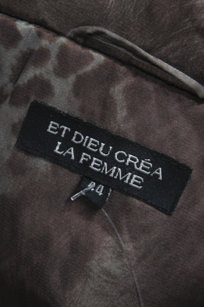 Et Dieu Crea La Femme Womens Quilted Parka Leopard Brown Zip Size 44