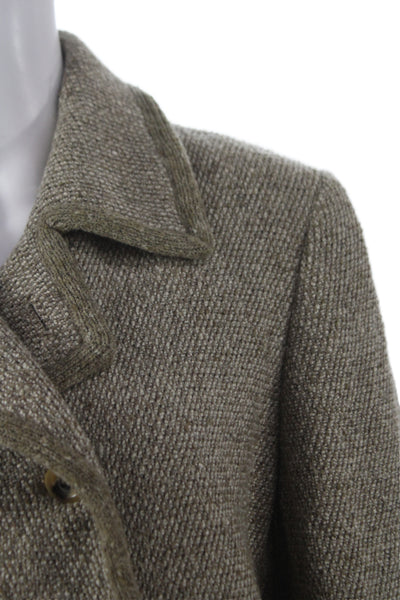 Les Copains Womens Pea Coat Beige Wool Cotton Plaid Button Collared Size 42