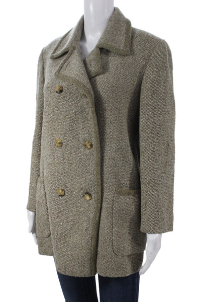 Les Copains Womens Pea Coat Beige Wool Cotton Plaid Button Collared Size 42
