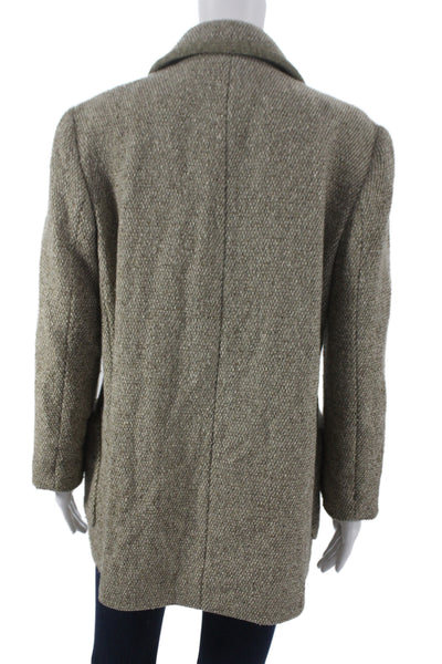 Les Copains Womens Pea Coat Beige Wool Cotton Plaid Button Collared Size 42