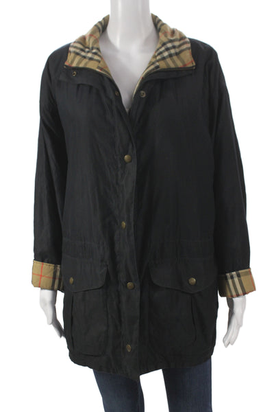 Les Copains Womens Pea Coat Beige Wool Cotton Plaid Button Collared Size 42