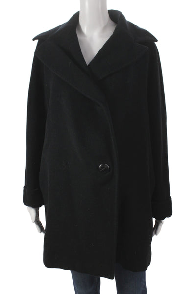 Sportmax Women Black Virgin Wool Overcoat Button Closure Size 8