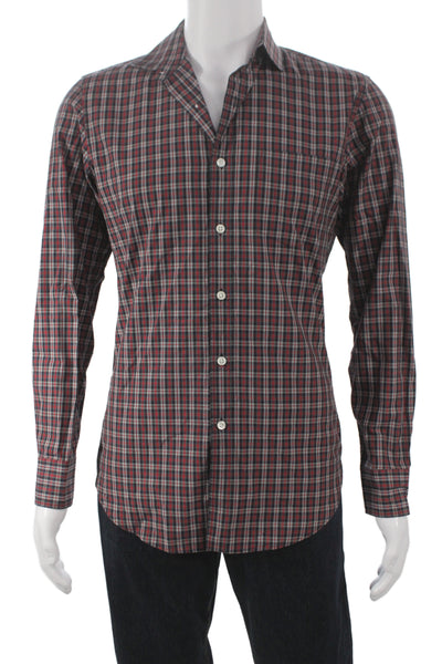 J Crew Men's Cotton Collard Plaid Button front Shirt    Red Size S