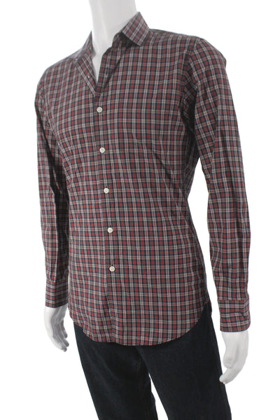 J Crew Men's Cotton Collard Plaid Button front Shirt    Red Size S