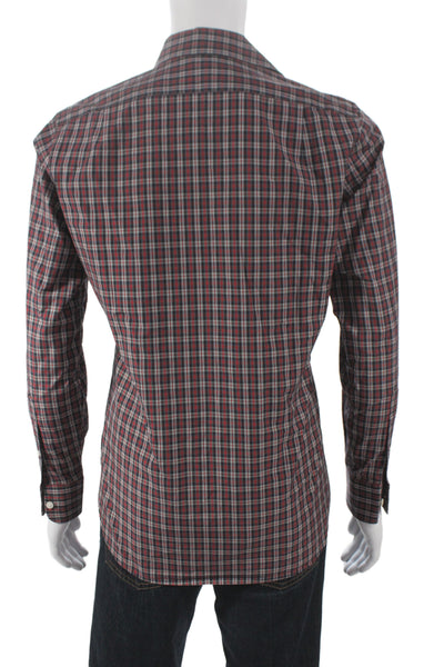 J Crew Men's Cotton Collard Plaid Button front Shirt    Red Size S