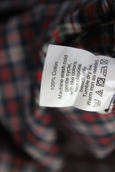 J Crew Men's Cotton Collard Plaid Button front Shirt    Red Size S