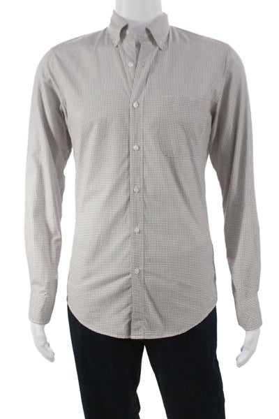 J Crew Men's Cotton Collard  Check Button front Shirt   Brown Size S