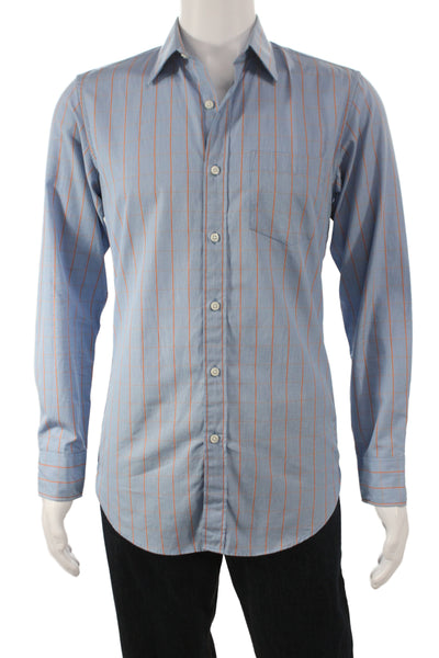 J Crew Men's Cotton Collard  Stripe Button front Shirt    Blue Size S