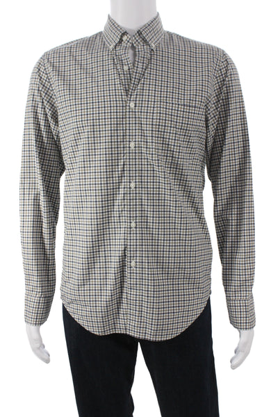 J Crew Men's Cotton Collard  Check Button front Shirt   Beige  Size S